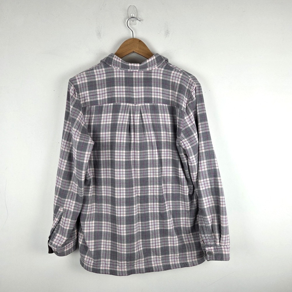 LL Bean Womens Flannel Fleece Lined Shirt Jacket Gray Purple Plaid M Cabincore - Picture 5 of 12